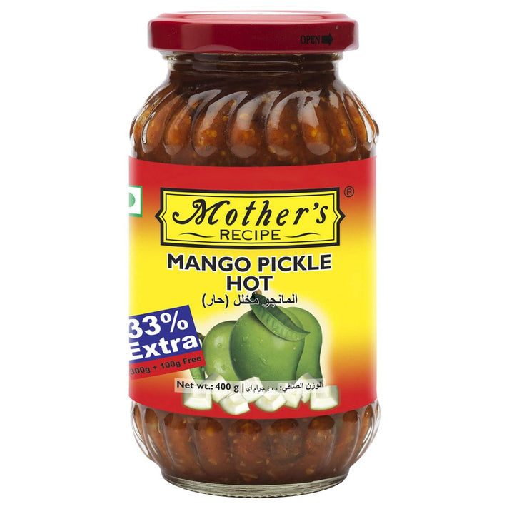 "Mother's Premium Mango Pickle Hot 500g jar"