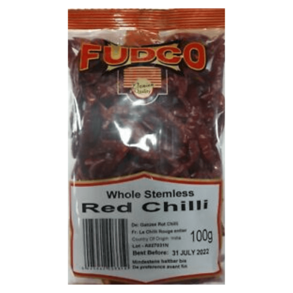 Shop Fudco Whole Chilli Red Stemless 100G at My Indian Grocer